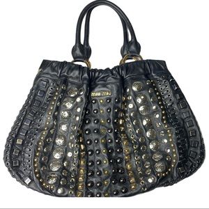 Miu Miu Studded Leather Tote Handbag